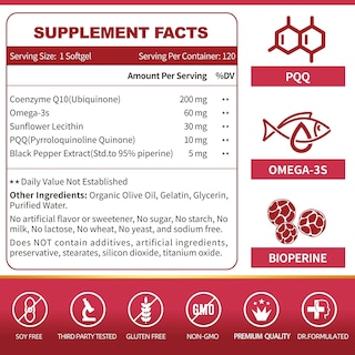 Foto 3 | Foto 3 | Suplemento De Cápsulas Blandas Zebora Coq10 De 200 Mg Con Pqq, Bioperine Y Omega-3 - Venta Internacional.