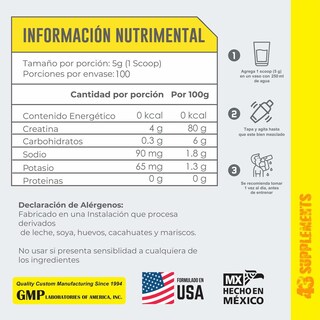 Foto 3 | Foto 3 | Creatina 43 Supplements 500 G Sabor Manzana Verde 100 Servicos