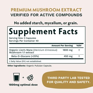 Foto 3 | Foto 3 | Suplemento Tribe Organics Lion's Mane 1800 Mg 120 Cápsulas Veganas - Venta Internacional.