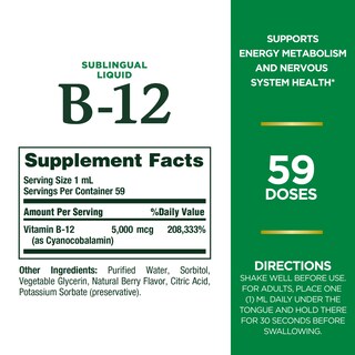 Foto 2 | Foto 2 | Suplemento De Vitamina B12 De Nature's Bounty De 5000 Mcg Por Vía Sublingual - Venta Internacional.