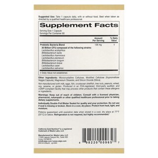 Foto 2 | Foto 2 | Probióticos Lactobif 30 California Gold Nutrition 30.000 Millones de UFC 60 Cápsulas Vegetales