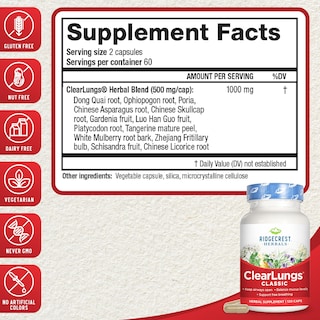 Foto 2 | Foto 2 | Suplemento Ridgecrest Herbals Clearlungs Classic 120 Cápsulas - Venta Internacional.