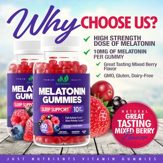 Foto 2 | Foto 2 | Gomitas Supplement Just Nutrients Con Melatonina, 10 Mg, 60 Unidades - Venta Internacional.