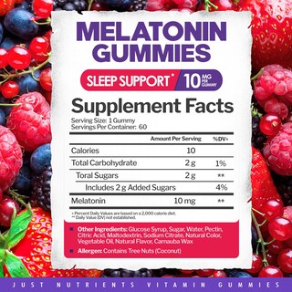 Foto 5 | Foto 5 | Gomitas Supplement Just Nutrients Con Melatonina, 10 Mg, 60 Unidades - Venta Internacional.