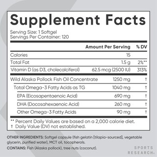 Foto 6 | Foto 6 | Suplemento Sports Research Omega-3 1040 Mg Con Vitamina D3 2500 Iu - Venta Internacional.