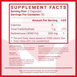 Foto 7 | Foto 7 | Suplemento Luma Nutrition Nattokinase 4000 Fu 60 Cápsulas - Venta Internacional.