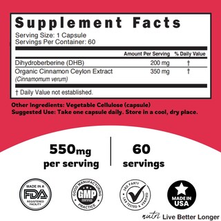 Foto 5 | Foto 5 | Suplemento Nature's Fusions De Dihidroberberina 200 Mg 60 Cápsulas - Venta Internacional