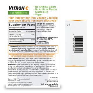 Foto 2 | Foto 2 | Suplemento de Hierro Vitron-c Alta Potencia 65 Mg 60 Comprimidos X2 - Venta Internacional