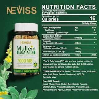 Foto 2 | Foto 2 | Suplemento De Extracto De Hoja De Gordolobo Neviss, 1000 Mg, Paquete De 2 Gomitas - Venta Internacional.