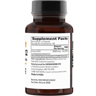 Foto 2 | Foto 2 | Suplemento De Vitamina B12 Monoherb Hydroxo De 5000 Mcg Con Omega 3 - Venta Internacional.