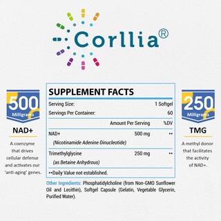 Foto 2 | Foto 2 | Suplemento Corllia Liposomal Nad+ 500 Mg Con Tmg 250 Mg 180 Serv - Venta Internacional.