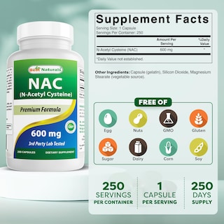 Foto 2 | Foto 2 | Suplemento Best Naturals Nac N-acetil-cisteína 600 Mg 250 Cápsulas - Venta Internacional.