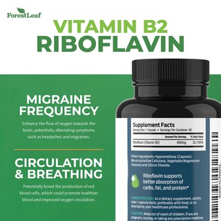 Foto 3 | Foto 3 | Suplemento Forestleaf De Vitamina B2 Y Riboflavina, 400 Mg, 90 Cápsulas - Venta Internacional.