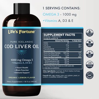 Foto 2 | Foto 2 | Suplemento De Aceite De Hígado De Bacalao Orgánico Life's Fortune, 500 Ml - Venta Internacional.