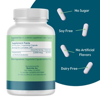 Foto 2 | Foto 2 | Vitamina B12 Bestvite Metilcobalamina 2000 Mcg 240 Cápsulas - Venta Internacional.