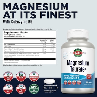 Foto 2 | Foto 2 | Suplemento Kal De Taurato De Magnesio 400 Mg Con Vitamina B6 120 Tabletas - Venta Internacional.