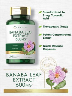 Foto 3 | Foto 3 | Suplemento De Extracto De Hoja De Banaba De Carlyle En Cápsulas, 600 Mg, 200 Unidades - Venta Internacional.