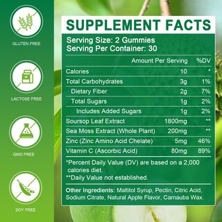 Foto 2 | Foto 2 | Gomitas De Guanábana Y Graviola Wogorgt 1800 Mg Con Musgo Marino, 60 Unidades - Venta Internacional.