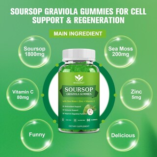 Foto 3 | Foto 3 | Gomitas De Guanábana Y Graviola Wogorgt 1800 Mg Con Musgo Marino, 60 Unidades - Venta Internacional.