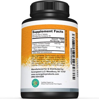 Foto 2 | Foto 2 | Suplemento Cúrcuma Orgánica Sunergetic 1400 Mg con Pimienta Negra - Venta Internacional