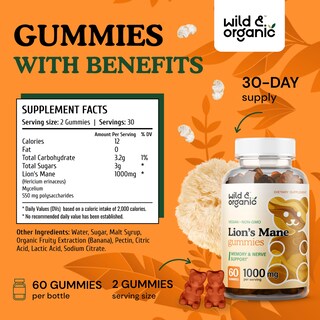 Foto 3 | Foto 3 | Suplemento De Gomitas De Hongos Lions Mane Wild & Organic De 1000 Mg - Venta Internacional.
