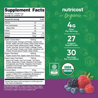 Foto 2 | Foto 2 | Super Greens Powder Nutricost Organic Mixed Berry 30 Porciones - Venta Internacional.