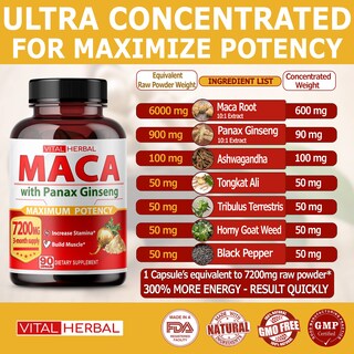 Foto 2 | Foto 2 | Suplemento Vital Herbal De Raíz De Maca 7200 Mg Con Ashwagandha 90 Cápsulas - Venta Internacional.