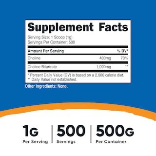 Foto 2 | Foto 2 | Suplemento Nutricost De Bitartrato De Colina En Polvo 500 G (3 Veces) - Venta Internacional.
