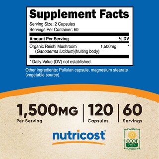 Foto 5 | Foto 5 | Suplemento Nutricost Cápsulas De Hongos Reishi 1500 Mg 120 Unidades - Venta Internacional