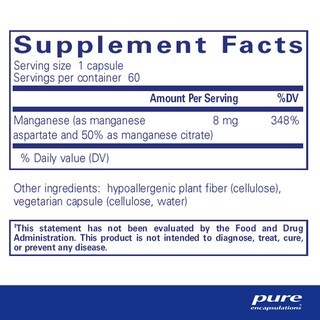 Foto 2 | Foto 2 | Suplemento Pure Encapsulations Manganeso (aspartato/citrato) 60 Cápsulas - Venta Internacional.
