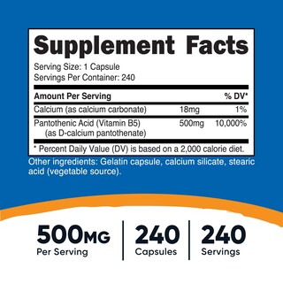 Foto 2 | Foto 2 | Suplemento Nutricost De Ácido Pantoténico (vitamina B5) 500 Mg 240 Cápsulas - Venta Internacional.