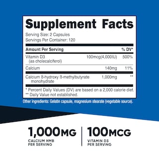 Foto 2 | Foto 2 | Suplemento Nutricost Hmb 1000 Mg Y Vitamina D3 4000 Ui 240 Cápsulas - Venta Internacional.