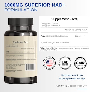 Foto 2 | Foto 2 | Suplemento Vinatura Nad 1000 Mg De Nad Puro Antienvejecimiento 60 Cápsulas - Venta Internacional.