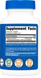 Foto 5 | Foto 5 | Suplemento Nutricost De Metilfolato, 1000 Mcg, 120 Cápsulas - Venta Internacional.