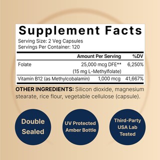 Foto 2 | Foto 2 | Suplemento De Metilfolato De 15 Mg De Naturebell Con 1000 Mcg De Metil B12 - Venta Internacional.