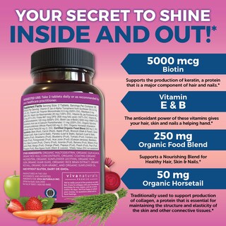 Foto 3 | Foto 3 | Suplemento Viva Naturals Para Cabello, Piel Y Uñas, Biotina, 5000 Mcg, Mujeres - Venta Internacional.