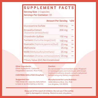 Foto 7 | Foto 7 | Suplemento Luma Nutrition, Glucosamina, Condroitina, Msm, 90 Cápsulas - Venta Internacional.