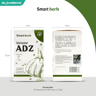 Foto 7 | Foto 8 | Suplemento Alimenticio Smart Herb Paquete Inmune Adz 2 Piezas 30 Cápsulas c/u con Ajo Vitamina D3 y Zinc