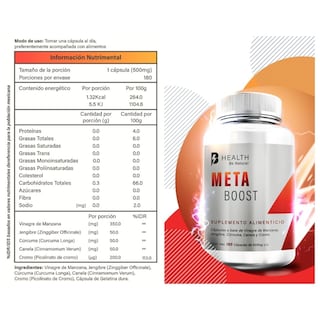 Foto 8 | Foto 8 | Suplemento Alimenticio Meta Boost Health B Natural Vinagre de Manzana Canela sin Azúcar 180 Cápsulas