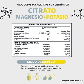 Foto 5 | Foto 5 | Suplemento Alimenticio Beyond Vitamins Citrato De Magnesio + Potasio 180 Cápsulas