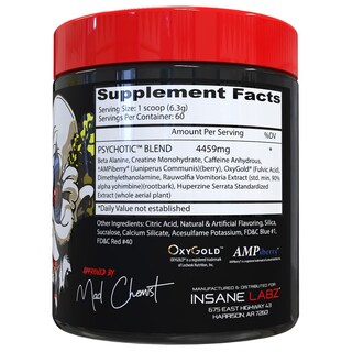 Foto 2 | Foto 2 | Polvo Para Antes Del Entrenamiento Insane Labz Psychotic 60 Porciones - Venta Internacional.