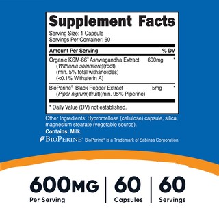 Foto 2 | Foto 2 | Suplemento Nutricost Ksm-66 De Extracto De Raíz De Ashwagandha 600 Mg - Venta Internacional.