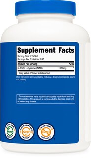 Foto 5 | Foto 5 | Suplemento Nutricost De N-acetil L-cisteína (nac) 1000 Mg 240 Tabletas - Venta Internacional.
