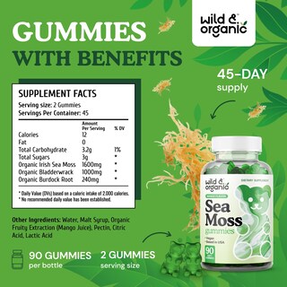 Foto 3 | Foto 3 | Gomitas Sea Moss Wild & Organic De 1600 Mg Con Fucus De 90 Unidades - Venta Internacional.