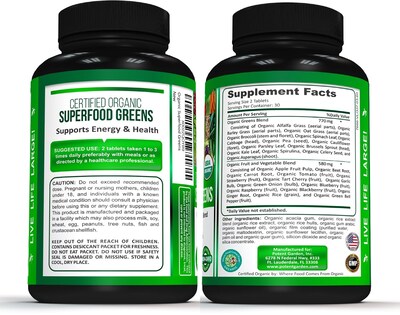 Foto 5 | Foto 5 | Suplemento Potent Garden Organic Superfood Greens, 60 Comprimidos - Venta Internacional.