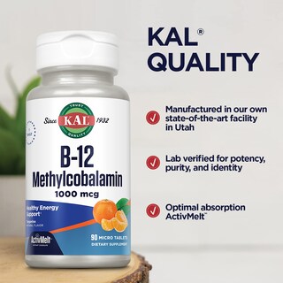 Foto 4 | Foto 4 | Suplemento Kal De Vitamina B12, Metilcobalamina, 1000 Mcg, 90 Tabletas - Venta Internacional.