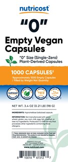 Foto 2 | Foto 2 | Cápsulas Vacías Nutricost, Tamaño 0, Veganas, 1000 Cápsulas Transparentes - Venta Internacional.