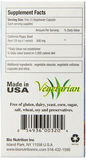 Foto 3 | Foto 3 | Suplemento Bio Nutrition California Poppy 60 Cápsulas Vegetarianas - Venta Internacional.