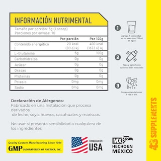 Foto 3 | Foto 3 | Glutamina En Polvo Sin Sabor 350 G 43 Supplements