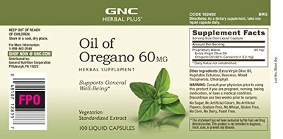 Foto 3 | Foto 3 | Suplemento De Aceite De Orégano Gnc Herbal Plus, 60 Mg, 100 Cápsulas - Venta Internacional.